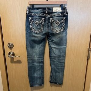 Miss Me Medium-Dark Blue Cropped Embellished Back Pocket Jeans
